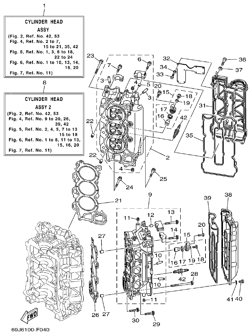 Yamaha F200A, F225A, FL200A, FL225A, F225TR, F200TR, LF225TR, LF200TR CYLINDER & CRANKCASE 2 parts diagram